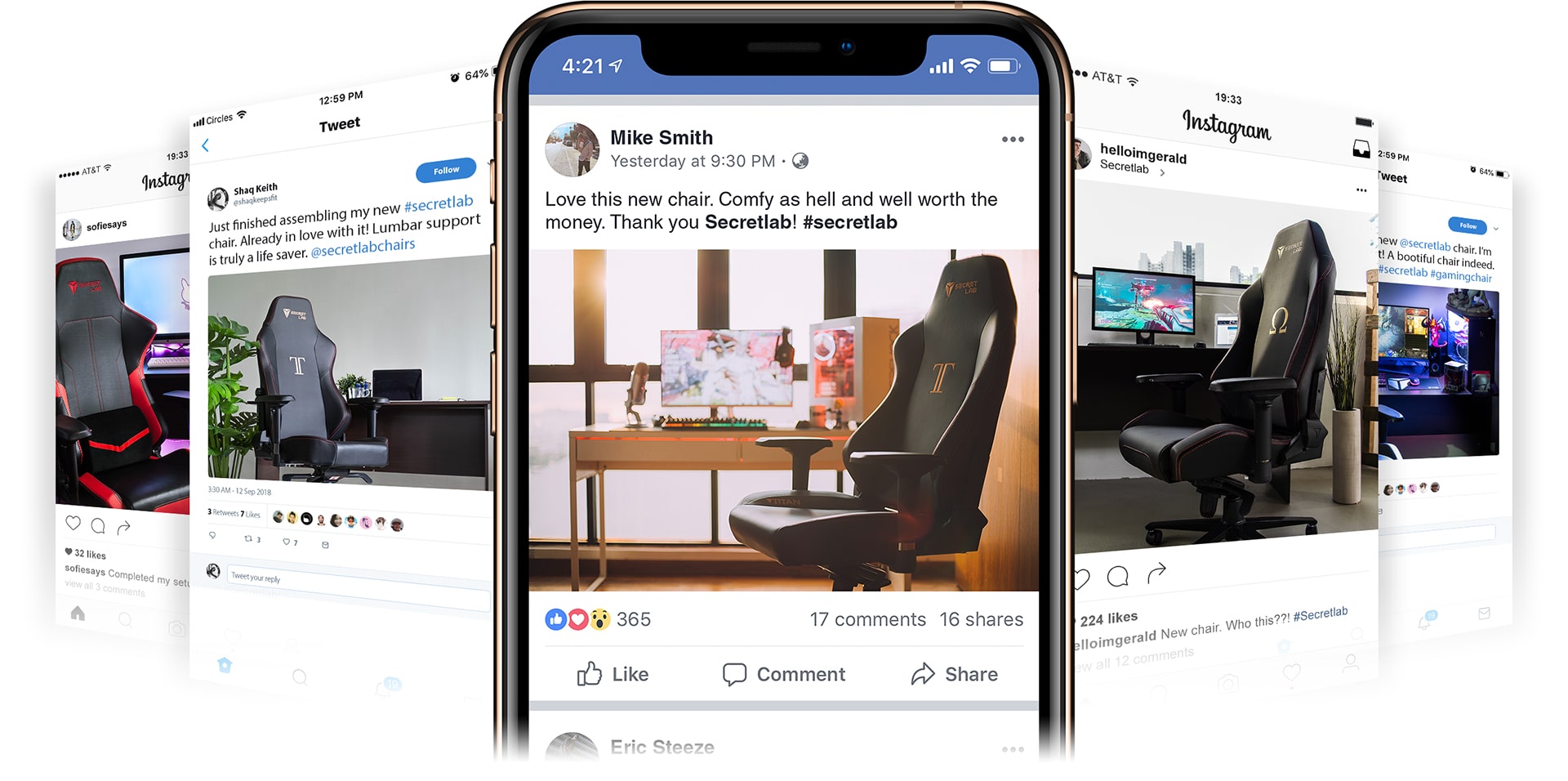 Set of social media posts of Secretlab Chairs gaming chairs.